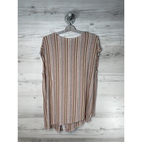 Max Studio Shirt Womens 2XL White Multi Stripe Side Tie Asymmetrical Hem - Picture 9 of 9